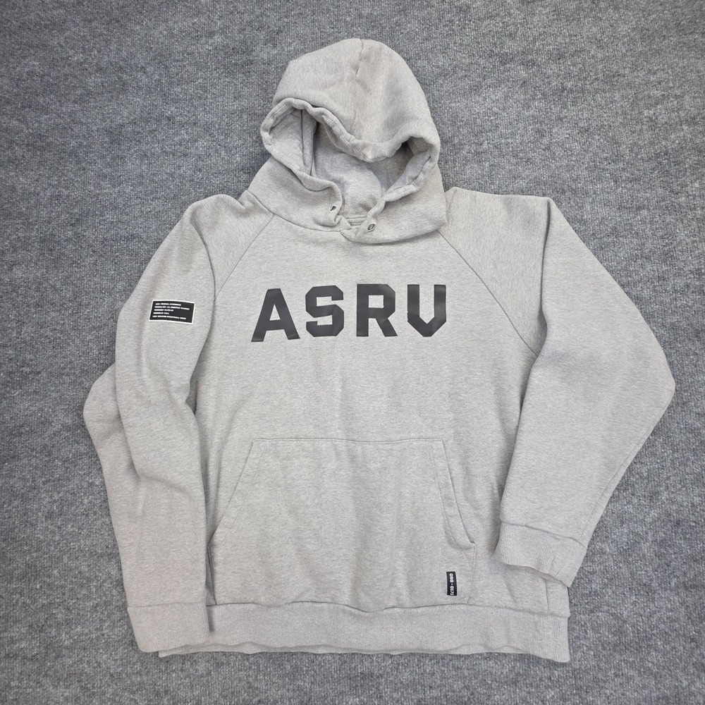 ASRV RainPlus Hoodie Men's Size M Grey Spellout *NO DRAWSTRINGS (DSG-0173)